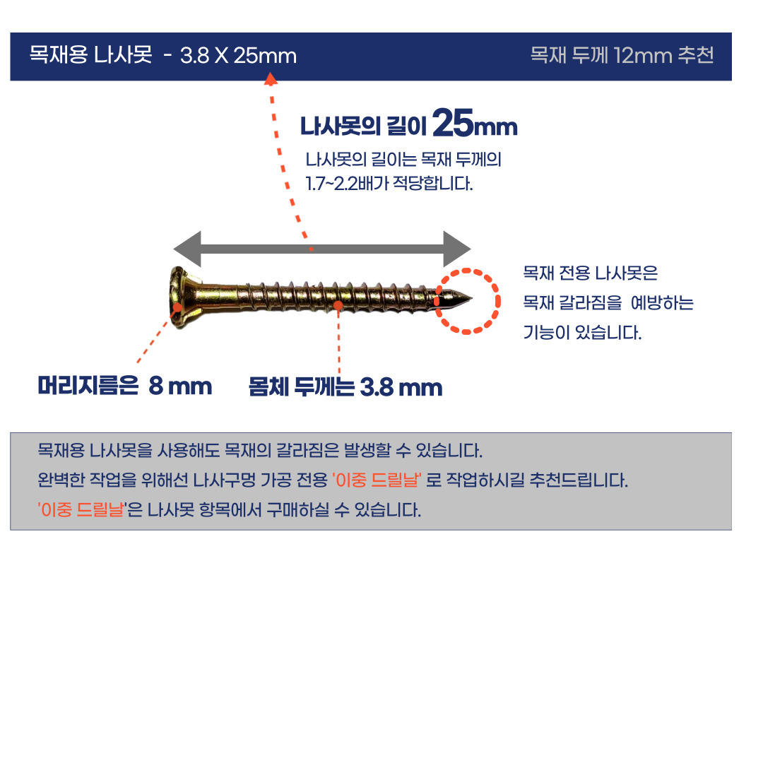 목재전용 3.8 x 25mm  (20개)